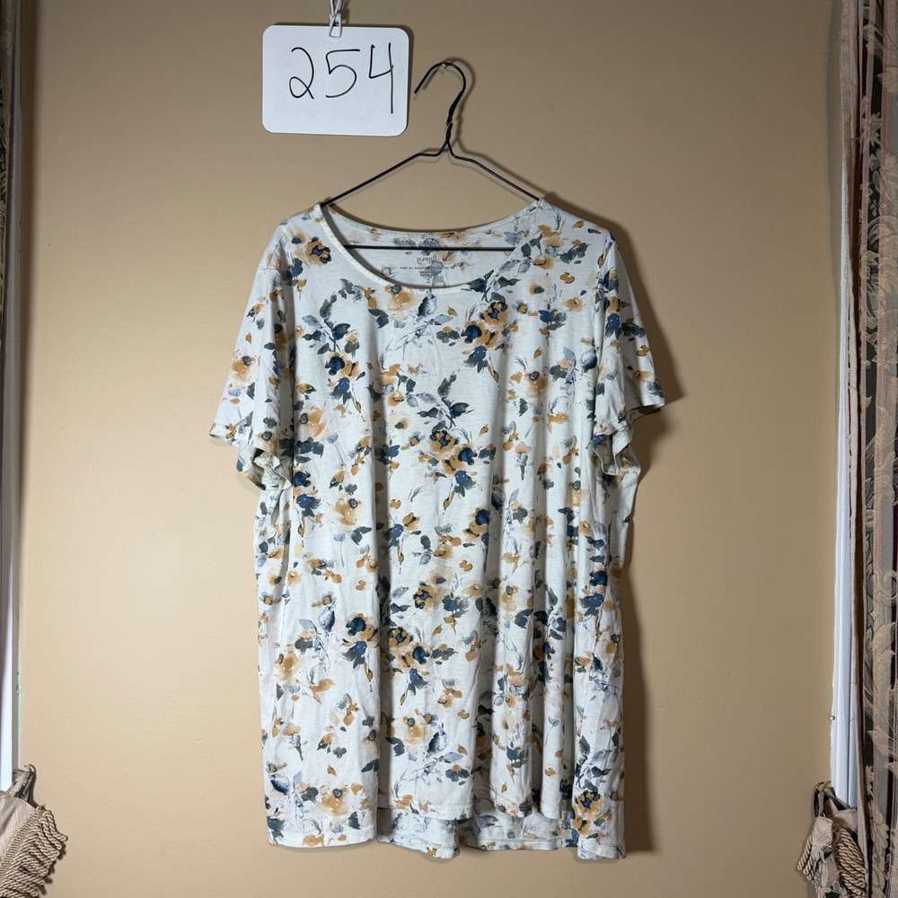 Pure Jill J. Jill Floral Pima Cotton Scoop Neck Elliptical Tee XL Tall Cream